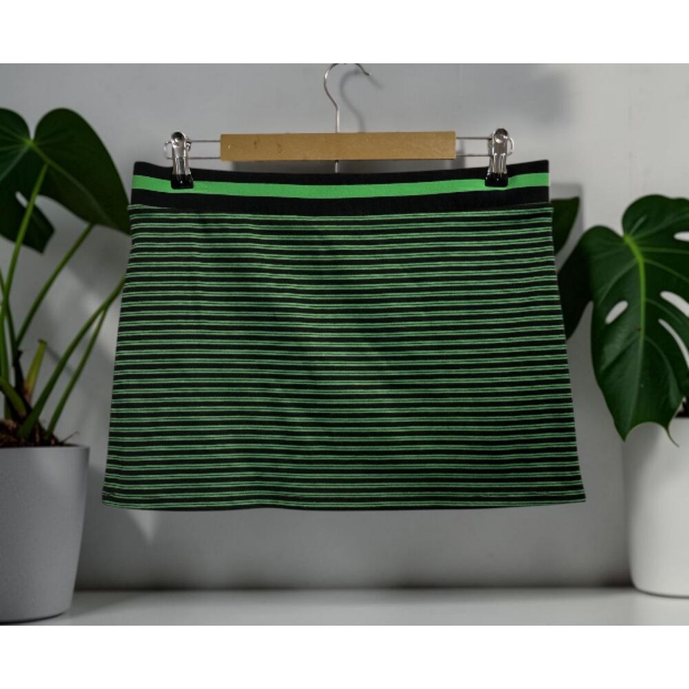 Women's Green Black Striped Mini Skirt Size M